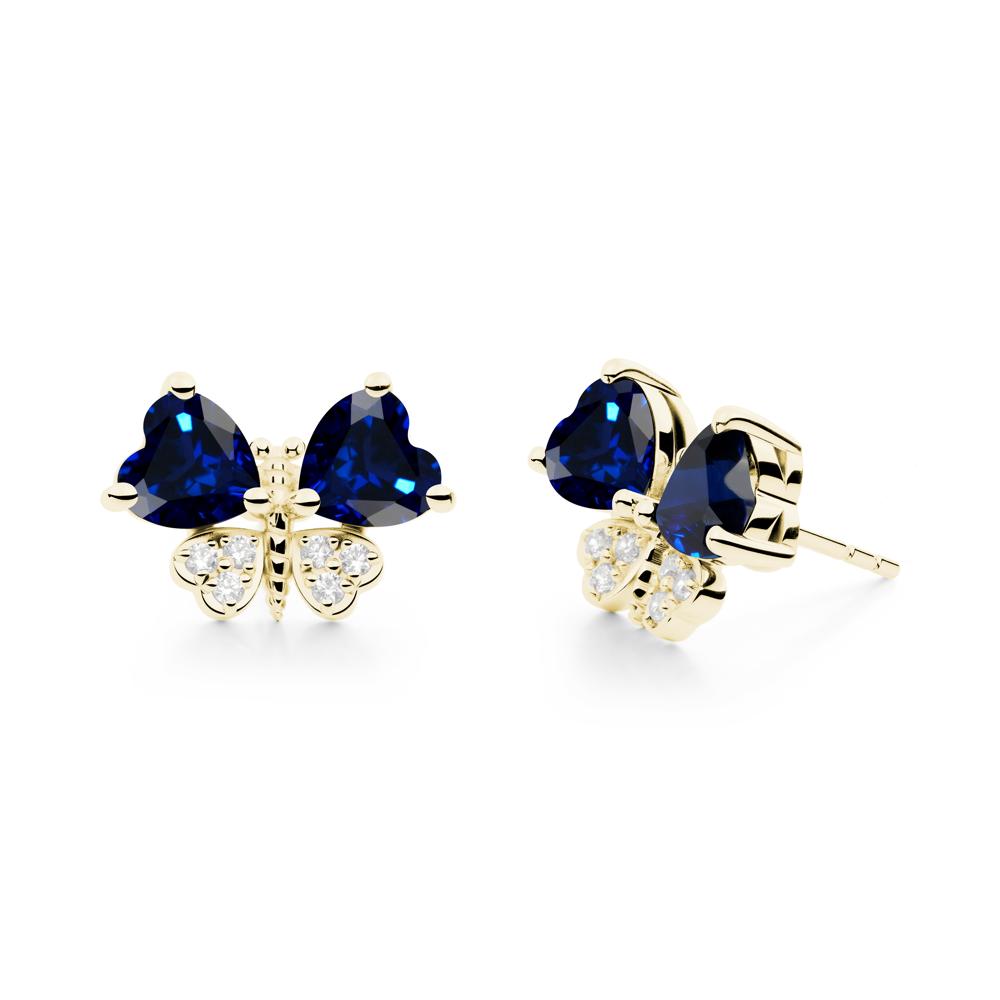 Sapphire Heart Shaped Wings Butterfly Stud Earrings - LUO Jewelry #metal_18k yellow gold