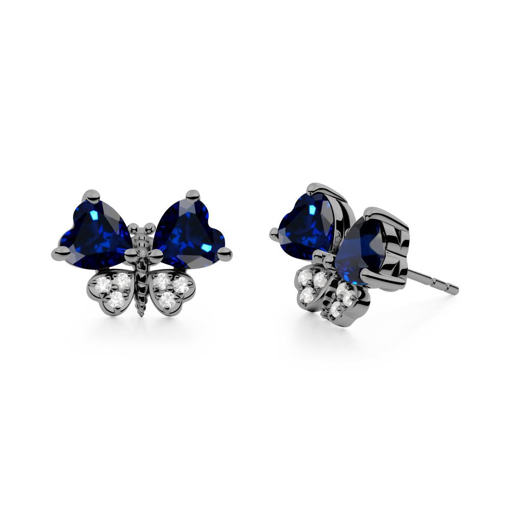 Sapphire Heart Shaped Wings Butterfly Stud Earrings - LUO Jewelry #metal_black finish sterling silver
