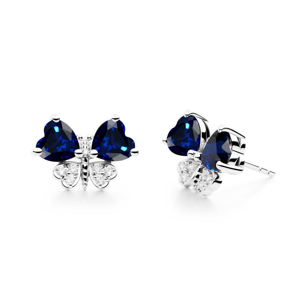Sapphire Heart Shaped Wings Butterfly Stud Earrings - LUO Jewelry #metal_sterling silver