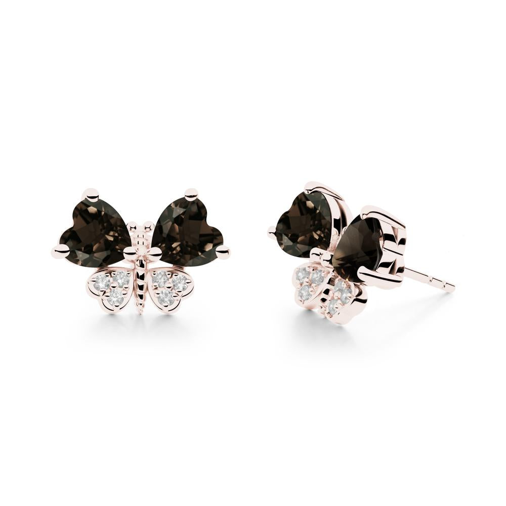 Heart Shaped Wings Butterfly Smoky Quartz Earrings - LUO Jewelry #metal_14k rose gold