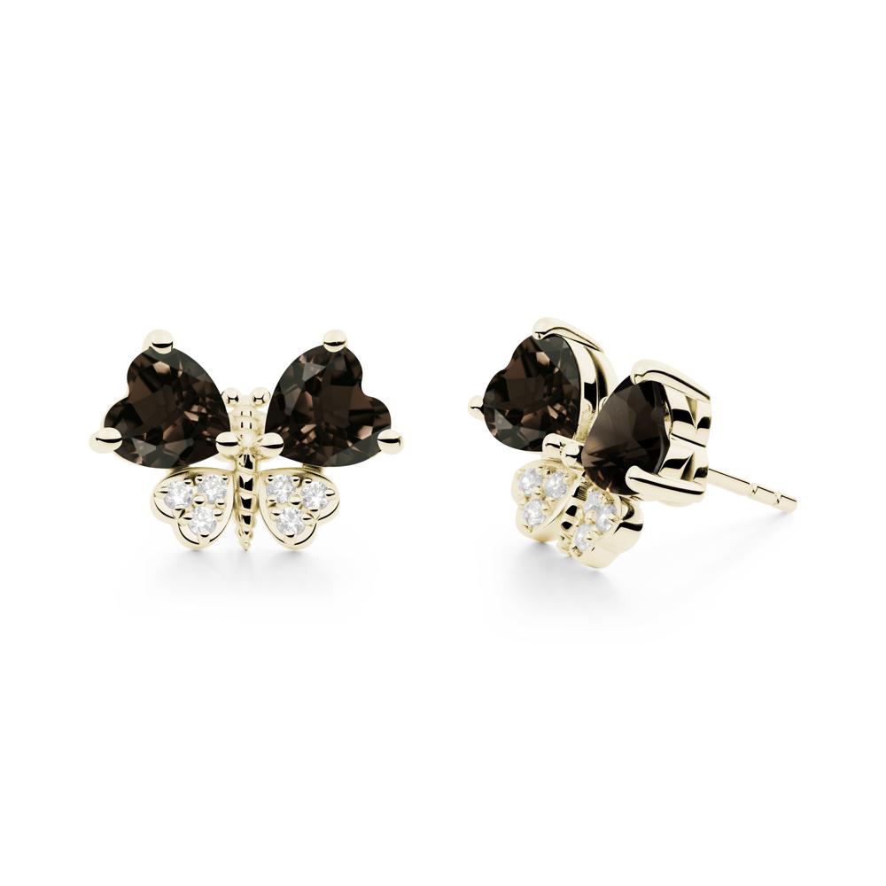 Heart Shaped Wings Butterfly Smoky Quartz Earrings - LUO Jewelry #metal_14k yellow gold