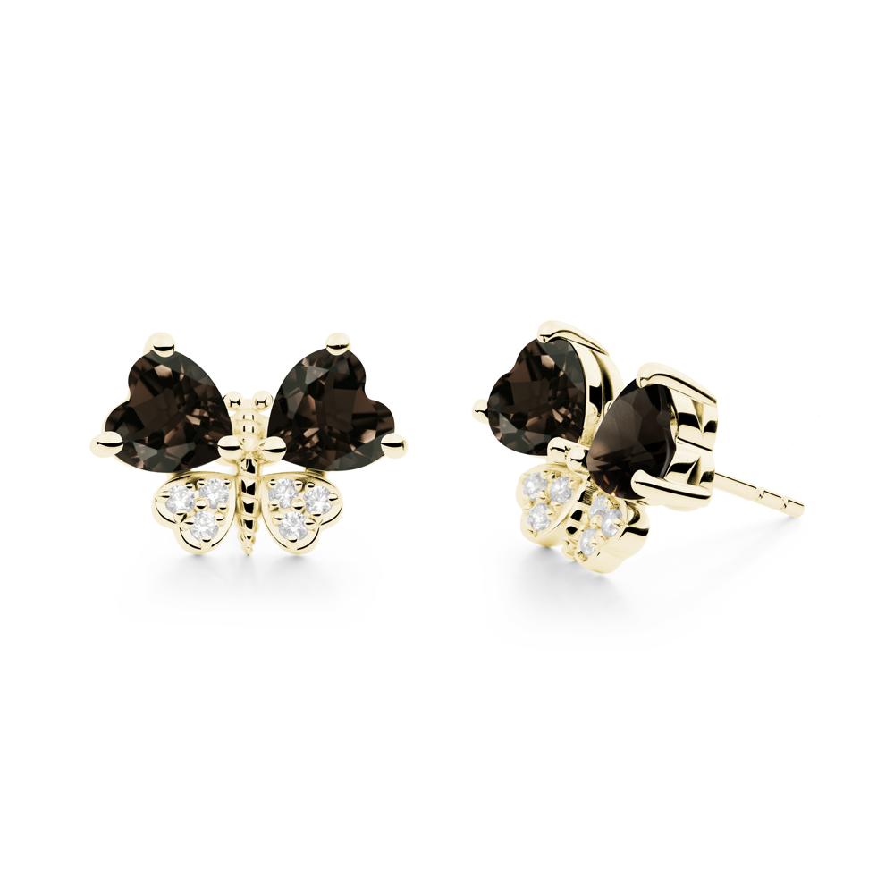 Heart Shaped Wings Butterfly Smoky Quartz Earrings - LUO Jewelry #metal_18k yellow gold