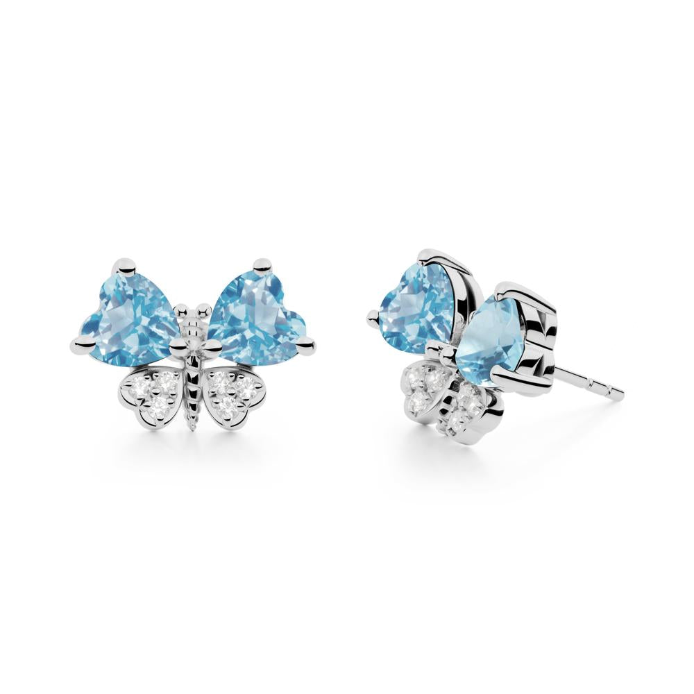 Heart Swiss Blue Topaz Wings Butterfly Stud Earrings - LUO Jewelry #metal_platinum