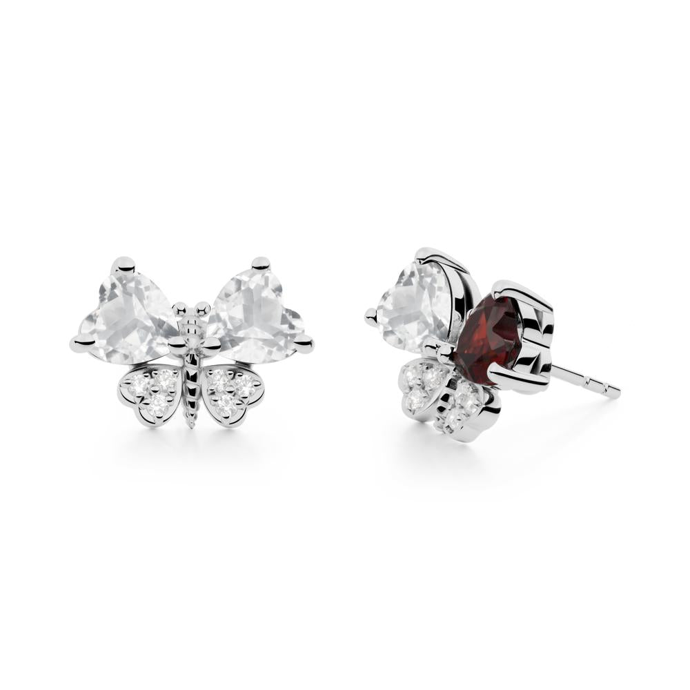 Heart White Topaz Wings Butterfly Stud Earrings - LUO Jewelry #metal_platinum