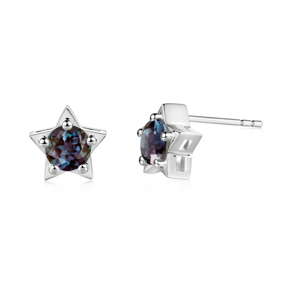 Star Round Alexandrite Stud Earrings - LUO Jewelry #metal_14k white gold