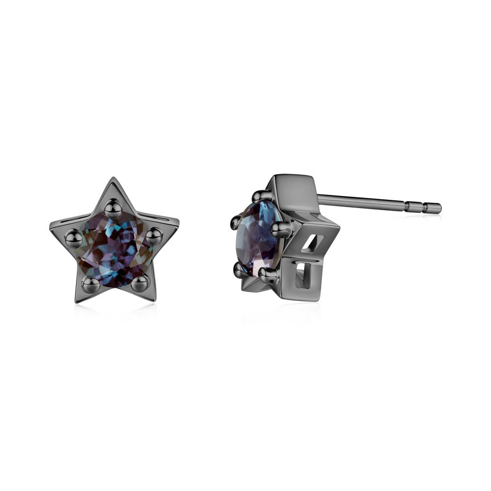 Star Round Alexandrite Stud Earrings - LUO Jewelry #metal_black finish sterling silver