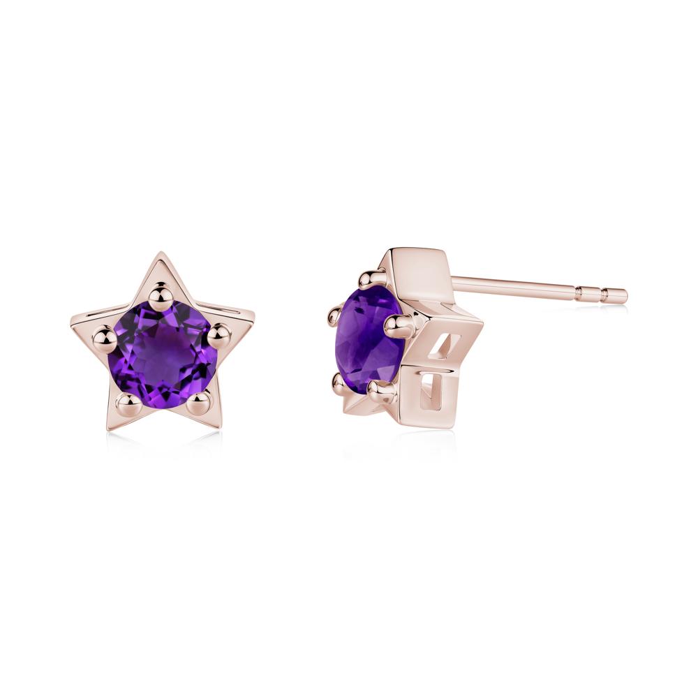 Star Round Amethyst Stud Earrings - LUO Jewelry #metal_14k rose gold