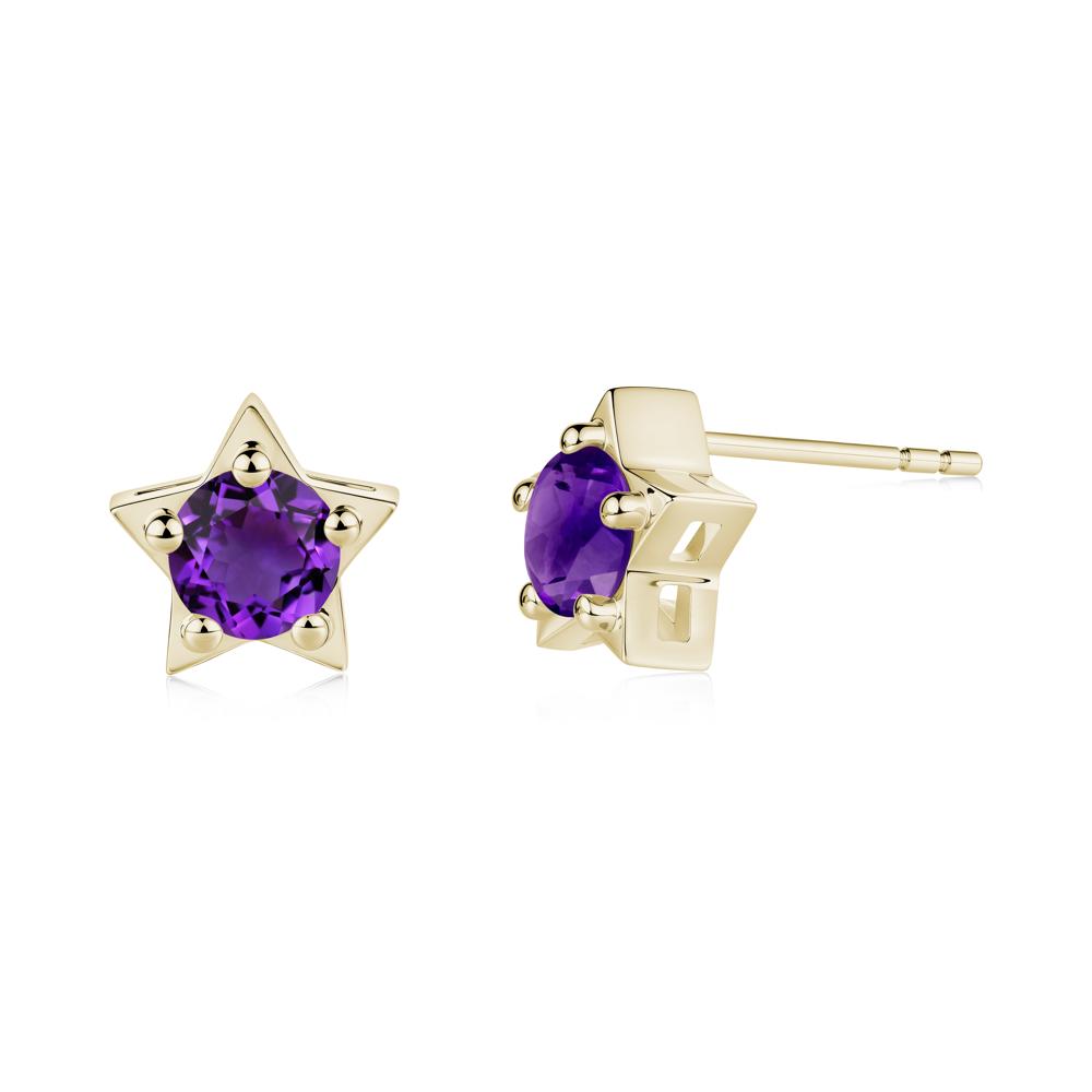 Star Round Amethyst Stud Earrings - LUO Jewelry #metal_14k yellow gold
