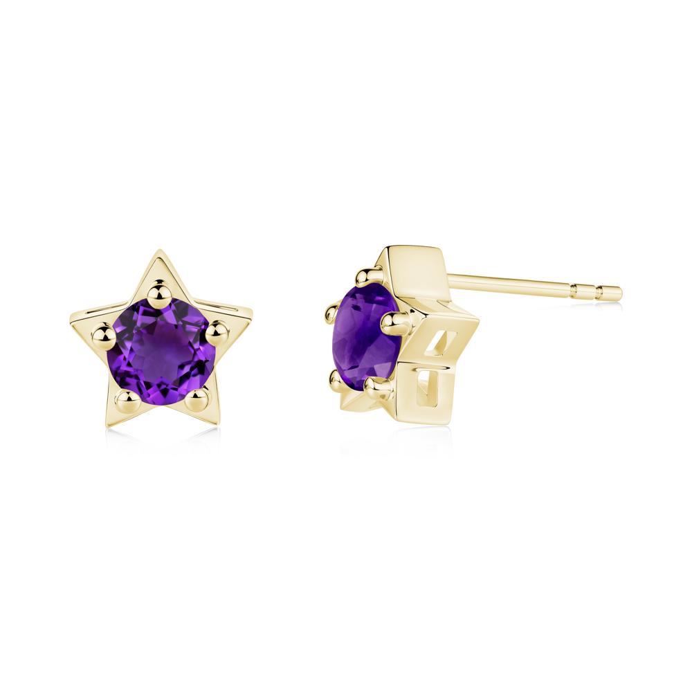 Star Round Amethyst Stud Earrings - LUO Jewelry #metal_18k yellow gold