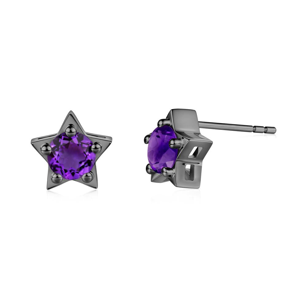 Star Round Amethyst Stud Earrings - LUO Jewelry #metal_black finish sterling silver