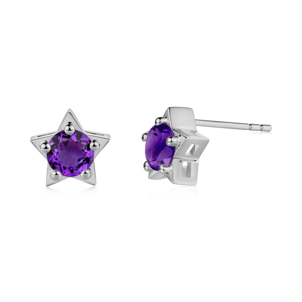 Star Round Amethyst Stud Earrings - LUO Jewelry #metal_platinum