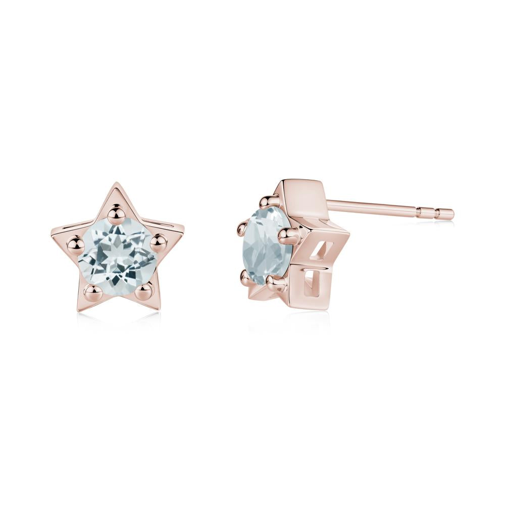 Star Round Aquamarine Stud Earrings - LUO Jewelry #metal_14k rose gold