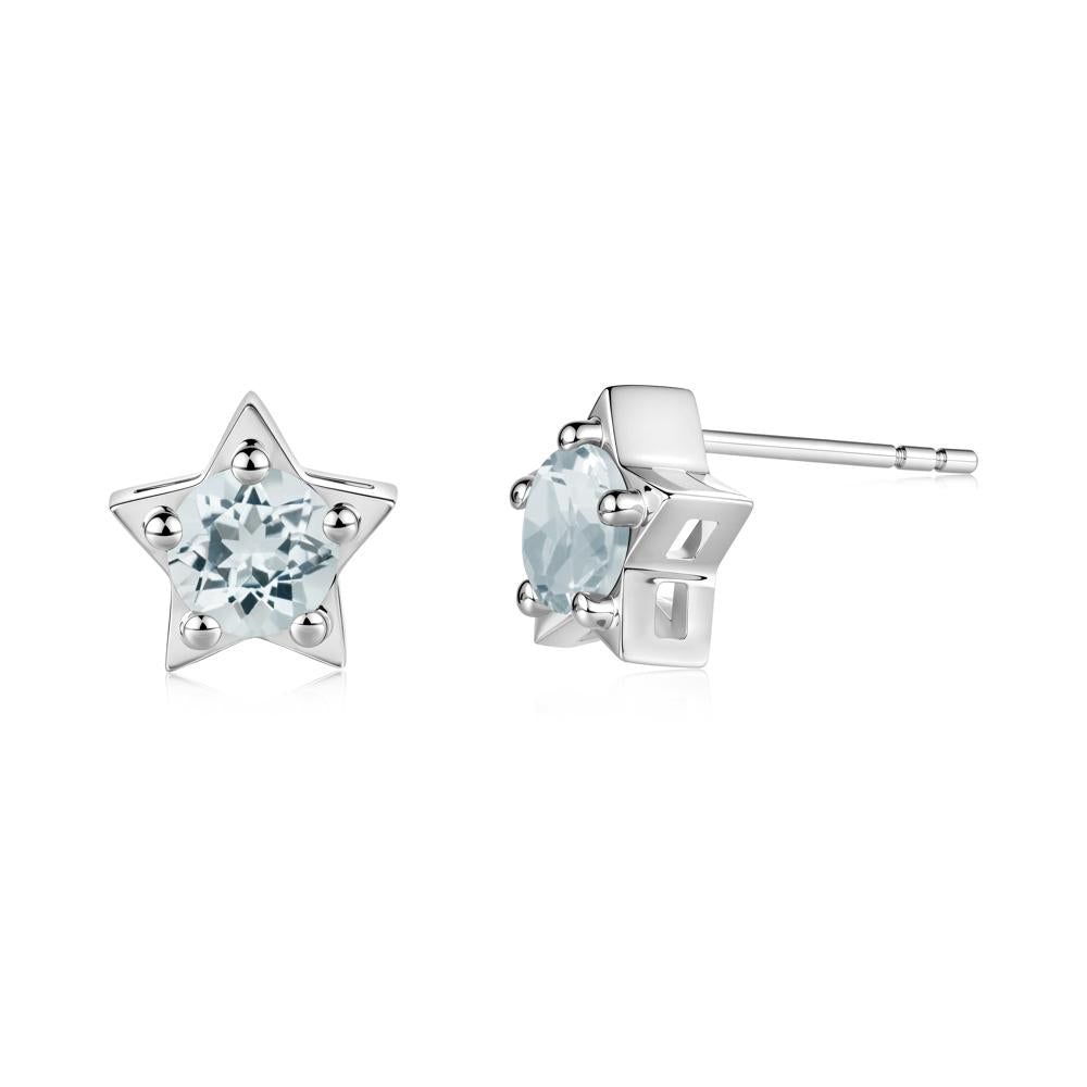 Star Round Aquamarine Stud Earrings - LUO Jewelry #metal_14k white gold