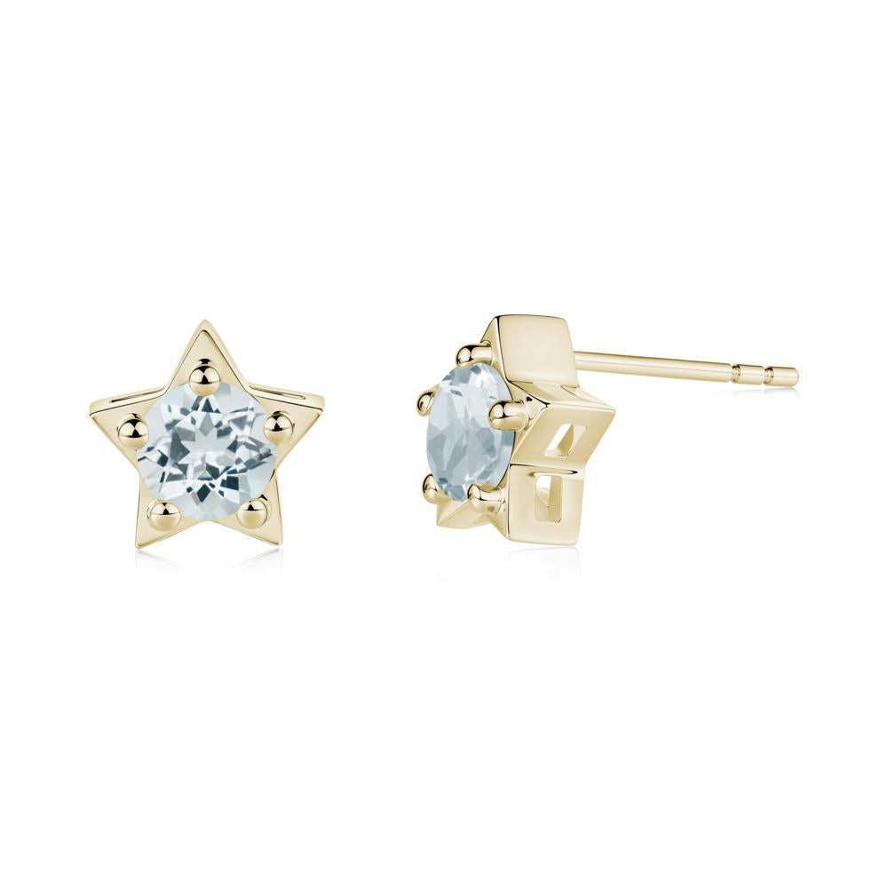 Star Round Aquamarine Stud Earrings - LUO Jewelry #metal_14k yellow gold
