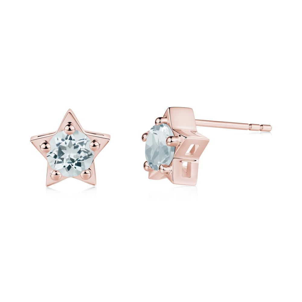 Star Round Aquamarine Stud Earrings - LUO Jewelry #metal_18k rose gold