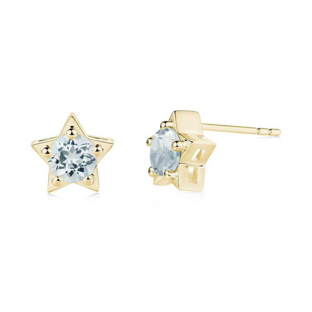 Star Round Aquamarine Stud Earrings - LUO Jewelry #metal_18k yellow gold