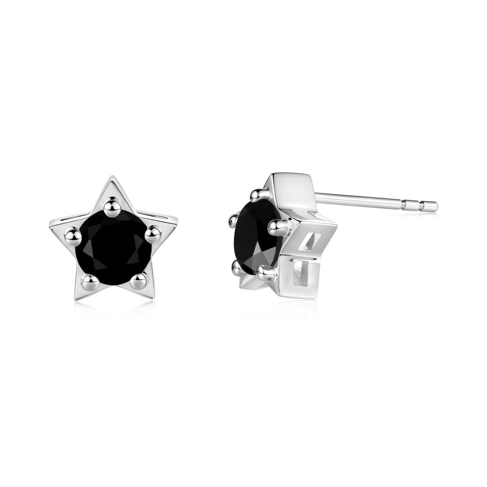 Star Round Black Spinel Stud Earrings - LUO Jewelry #metal_14k white gold