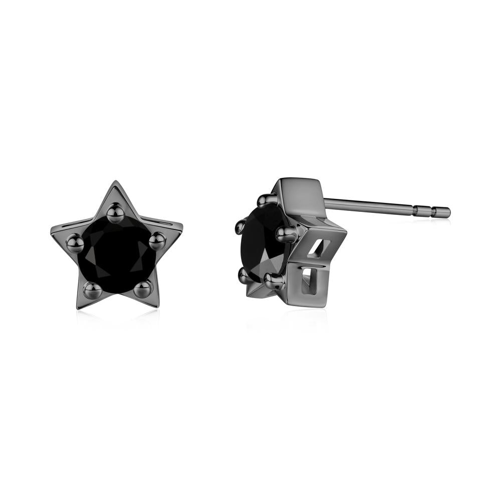 Star Round Black Spinel Stud Earrings - LUO Jewelry #metal_black finish sterling silver