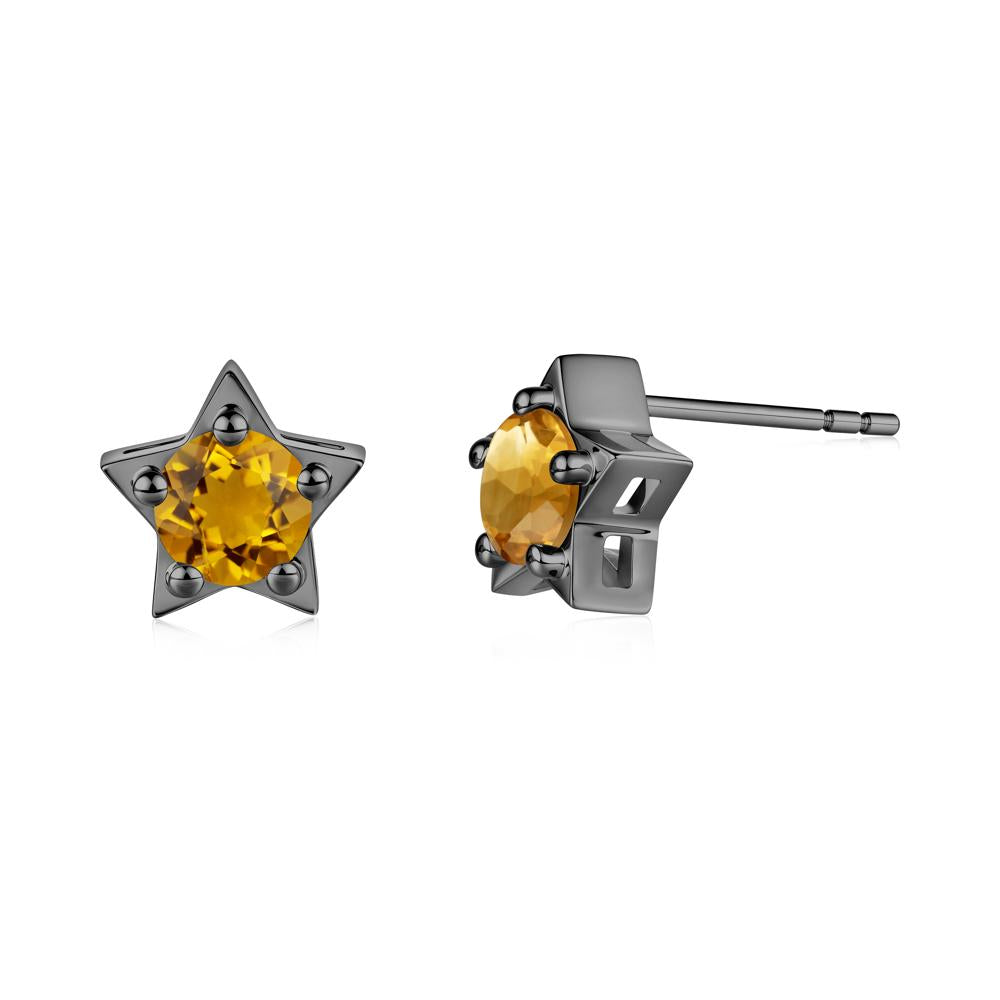 Star Round Citrine Stud Earrings - LUO Jewelry #metal_black finish sterling silver