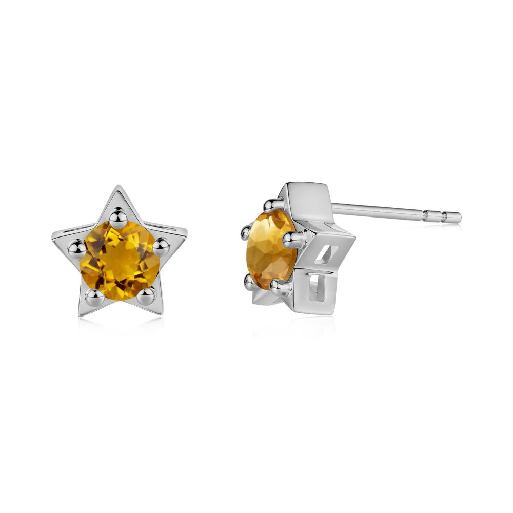 Star Round Citrine Stud Earrings - LUO Jewelry #metal_platinum