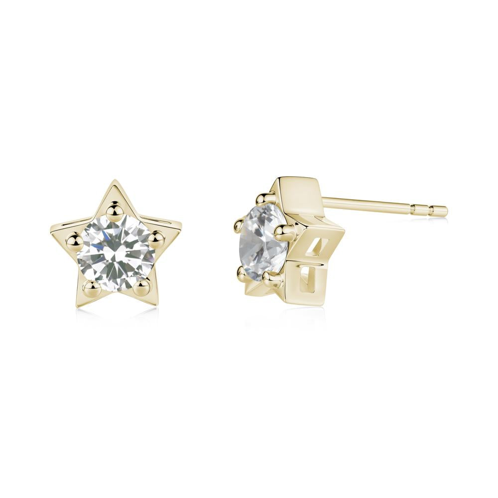 Star Round Cubic Zirconia Stud Earrings - LUO Jewelry #metal_14k yellow gold