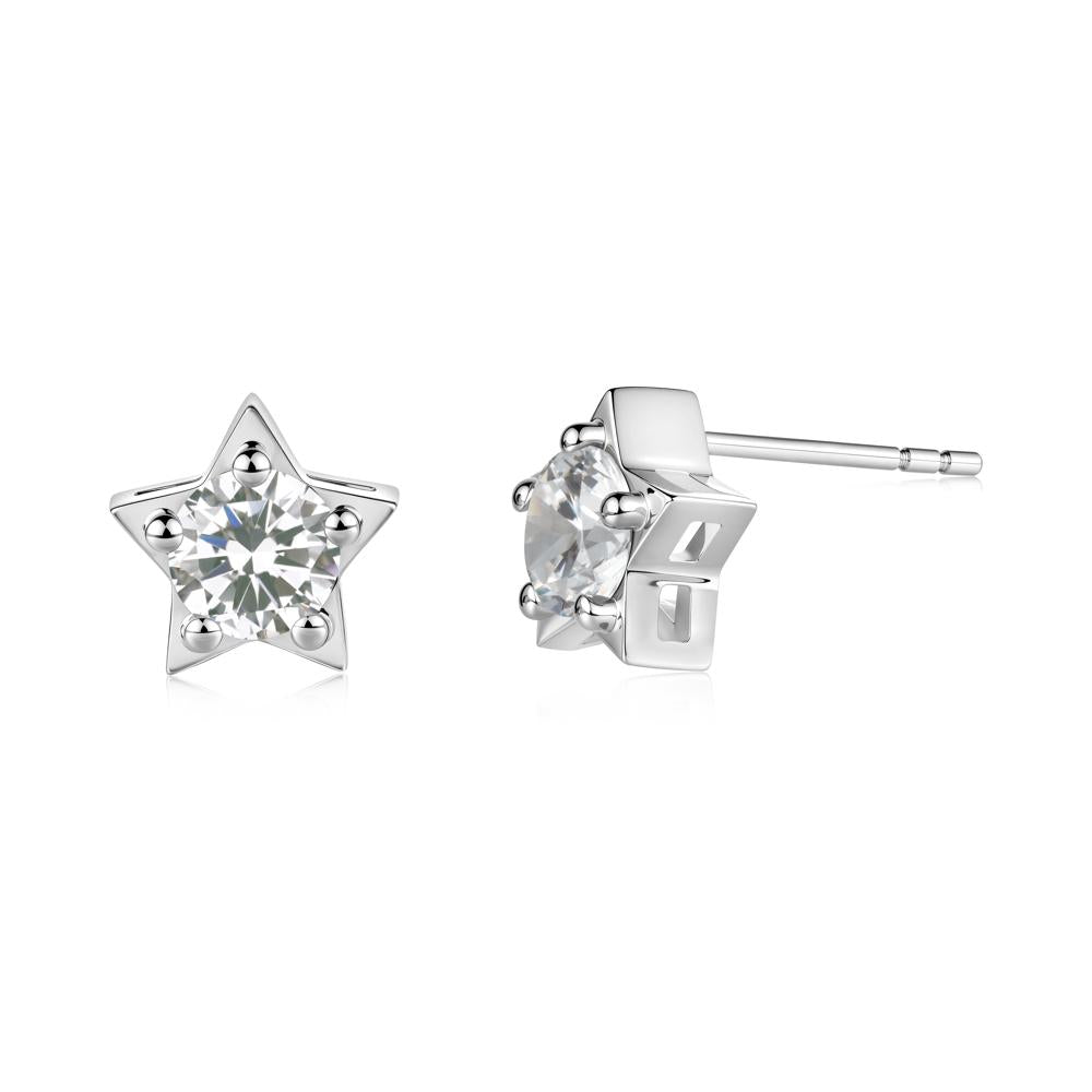 Star Round Cubic Zirconia Stud Earrings - LUO Jewelry #metal_18k white gold
