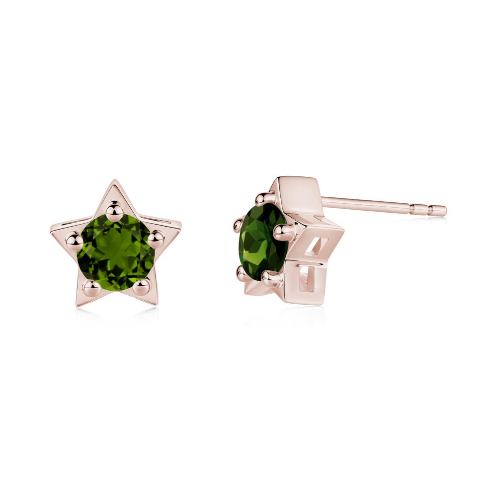 Star Round Diopside Stud Earrings - LUO Jewelry #metal_14k rose gold