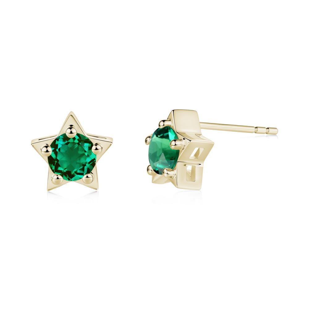 Star Round Emerald Stud Earrings - LUO Jewelry #metal_14k yellow gold
