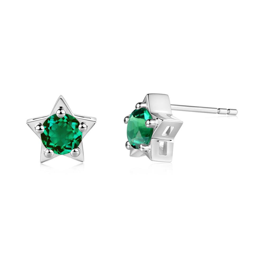 Star Round Emerald Stud Earrings - LUO Jewelry #metal_18k white gold
