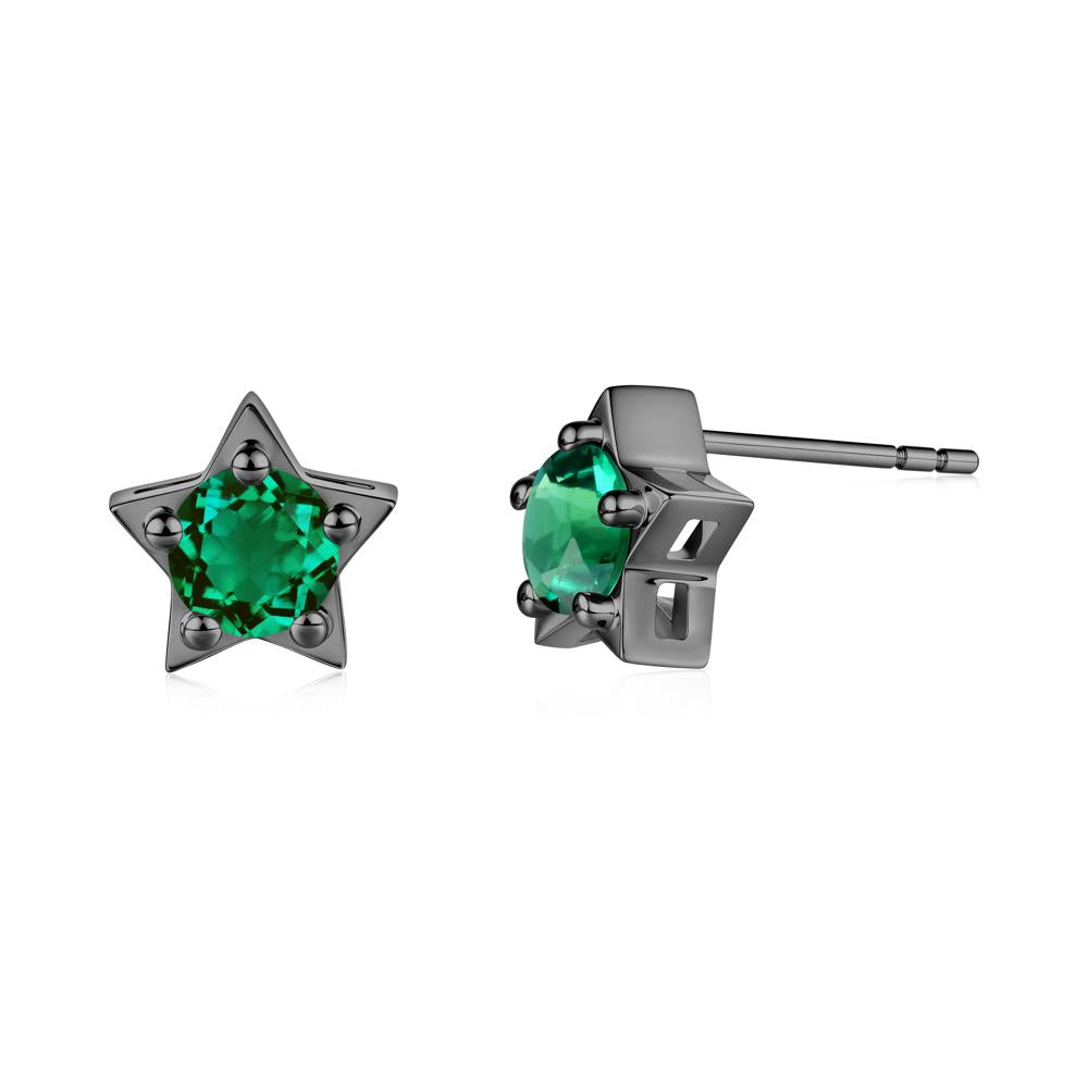 Star Round Emerald Stud Earrings - LUO Jewelry #metal_black finish sterling silver