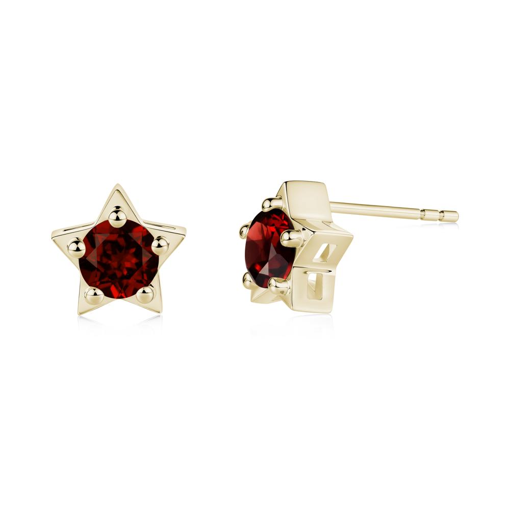 Star Round Garnet Stud Earrings - LUO Jewelry #metal_14k yellow gold