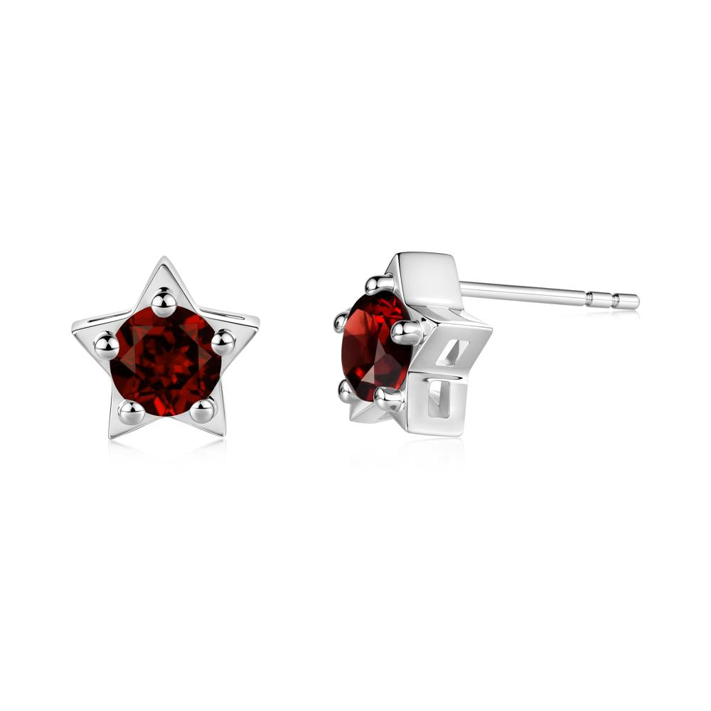 Star Round Garnet Stud Earrings - LUO Jewelry #metal_18k white gold