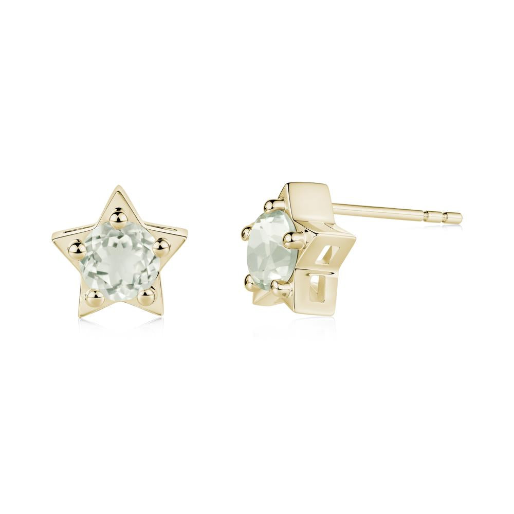 Star Round Green Amethyst Stud Earrings - LUO Jewelry #metal_14k yellow gold