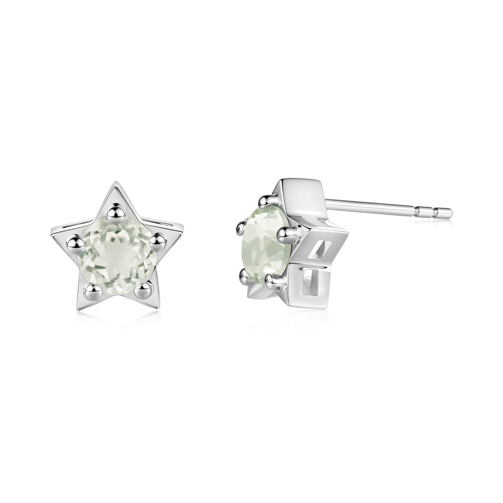 Star Round Green Amethyst Stud Earrings - LUO Jewelry #metal_18k white gold