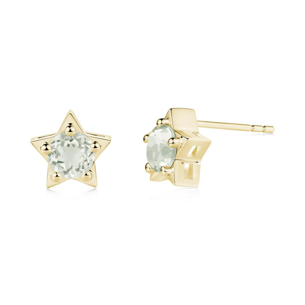 Star Round Green Amethyst Stud Earrings - LUO Jewelry #metal_18k yellow gold
