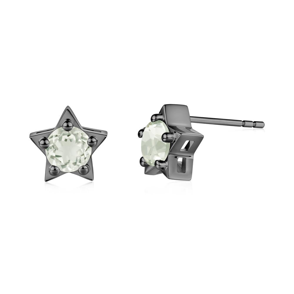Star Round Green Amethyst Stud Earrings - LUO Jewelry #metal_black finish sterling silver