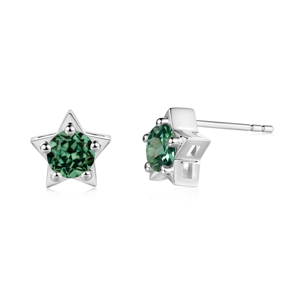 Star Round Green Sapphire Stud Earrings - LUO Jewelry #metal_14k white gold