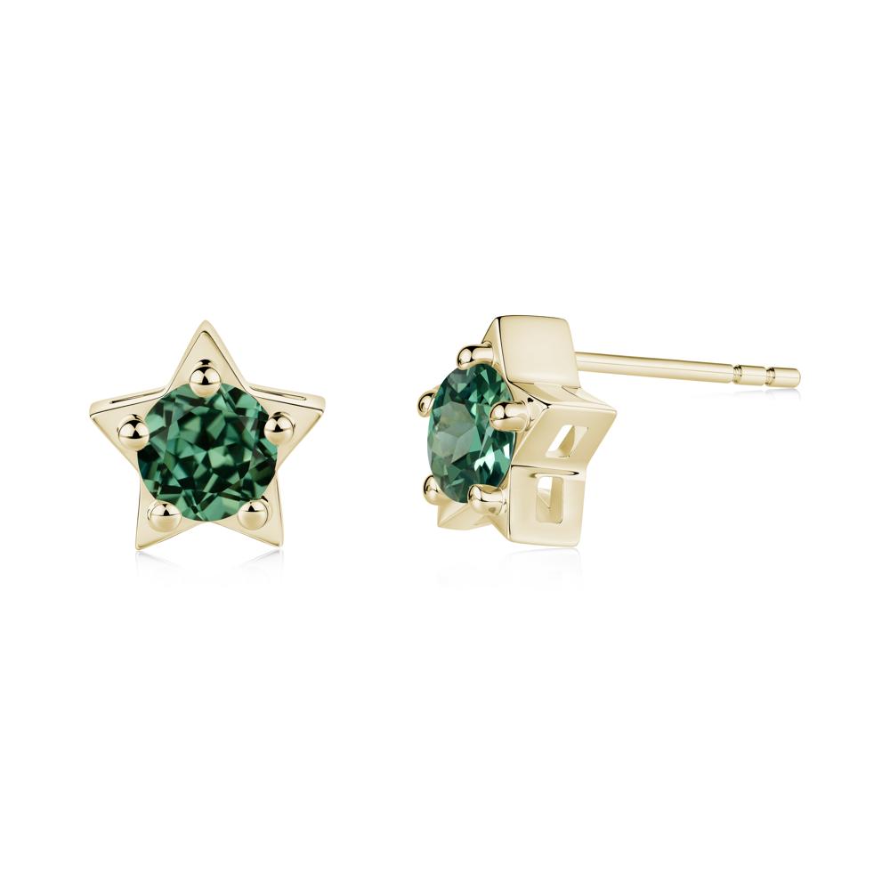 Star Round Green Sapphire Stud Earrings - LUO Jewelry #metal_14k yellow gold