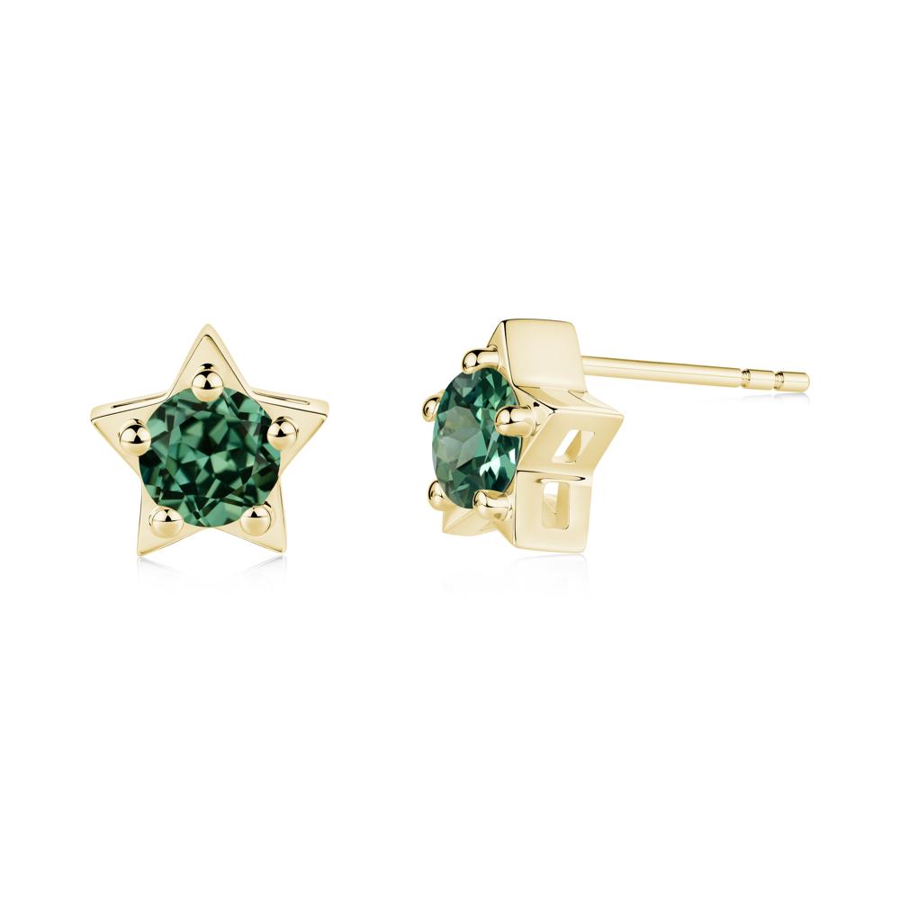 Star Round Green Sapphire Stud Earrings - LUO Jewelry #metal_18k yellow gold