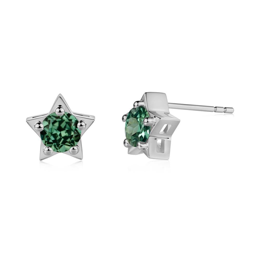 Star Round Green Sapphire Stud Earrings - LUO Jewelry #metal_platinum