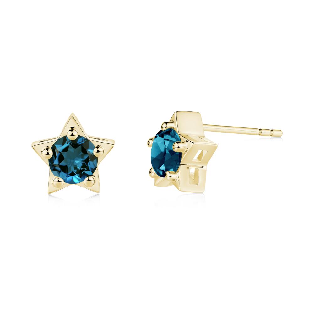 Star Round London Blue Topaz Stud Earrings - LUO Jewelry #metal_18k yellow gold
