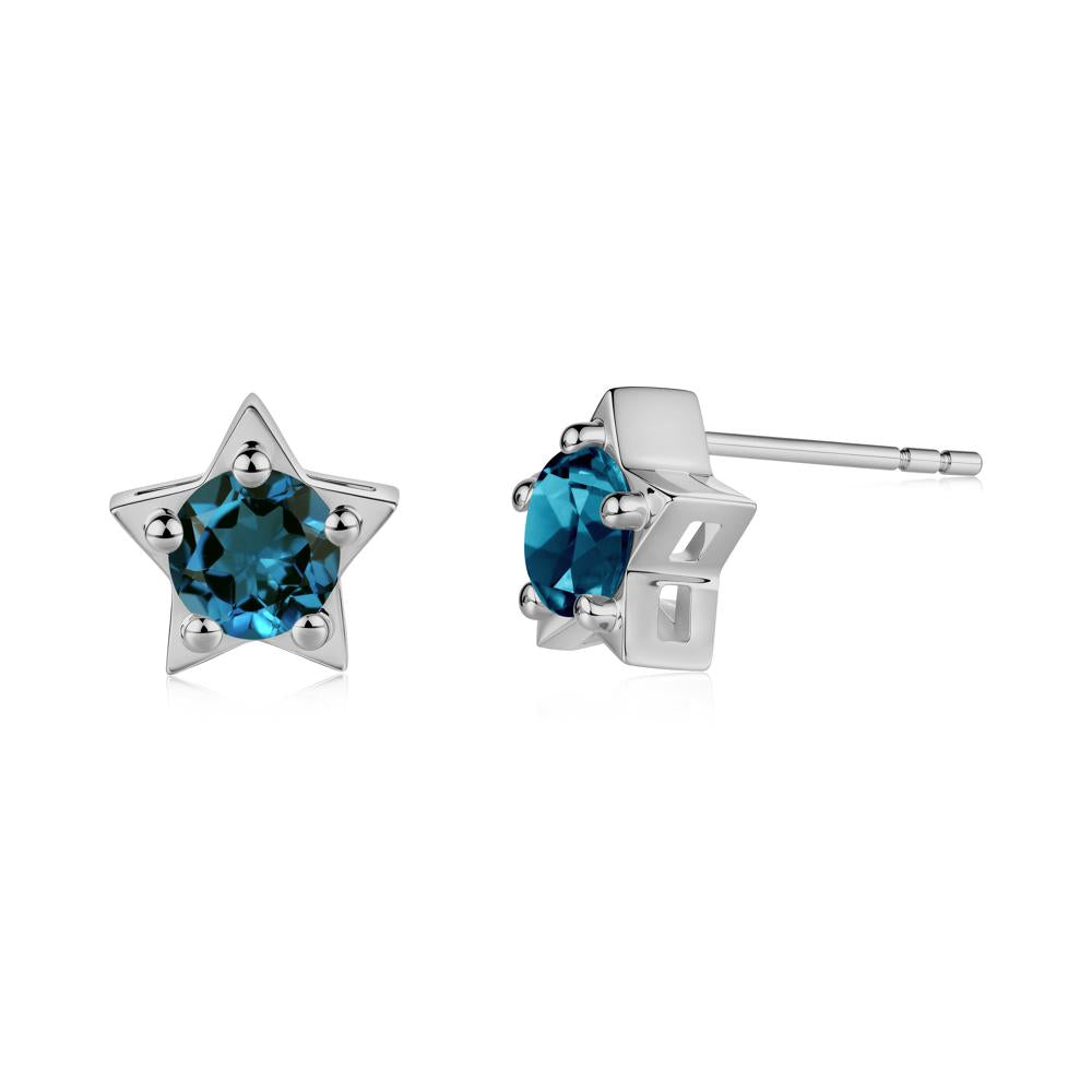 Star Round London Blue Topaz Stud Earrings - LUO Jewelry #metal_platinum