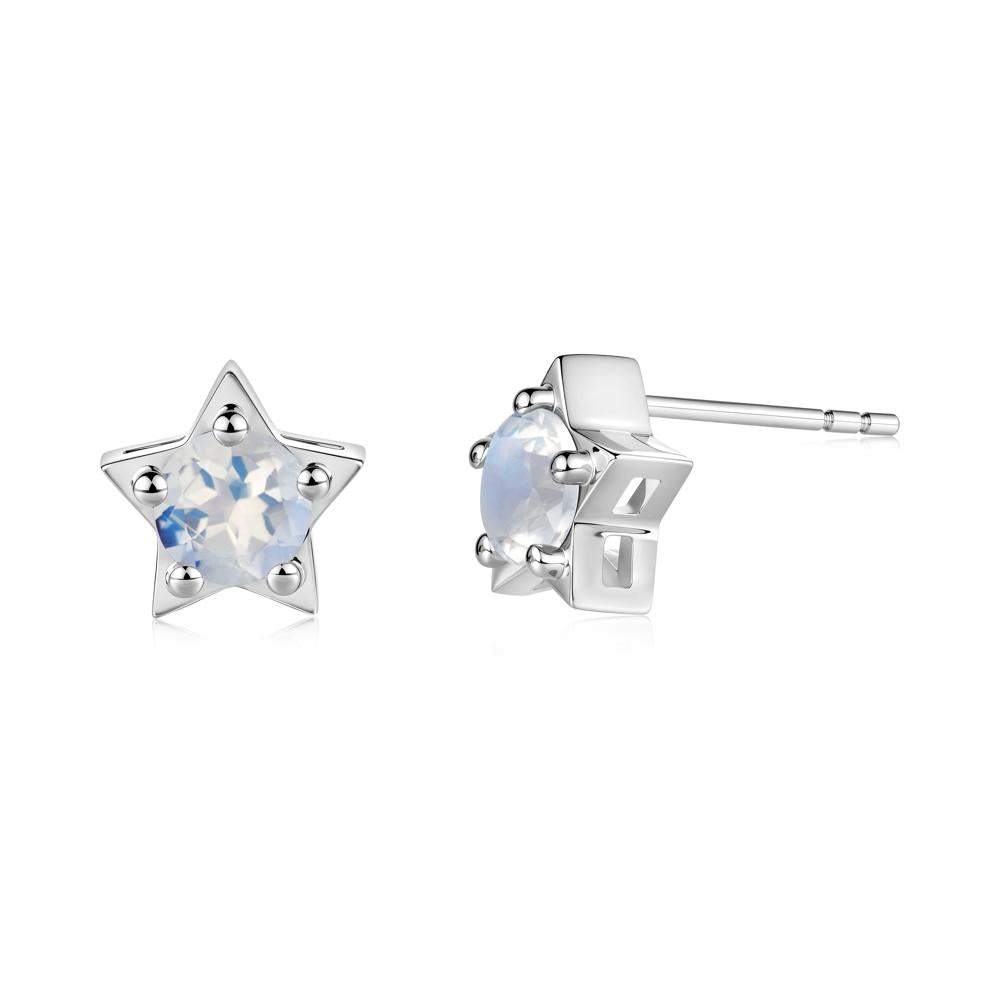 Star Round Moonstone Stud Earrings - LUO Jewelry #metal_18k white gold