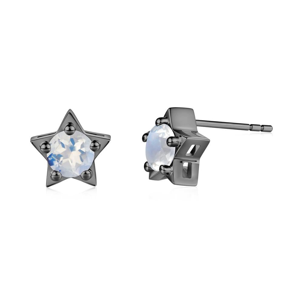 Star Round Moonstone Stud Earrings - LUO Jewelry #metal_black finish sterling silver
