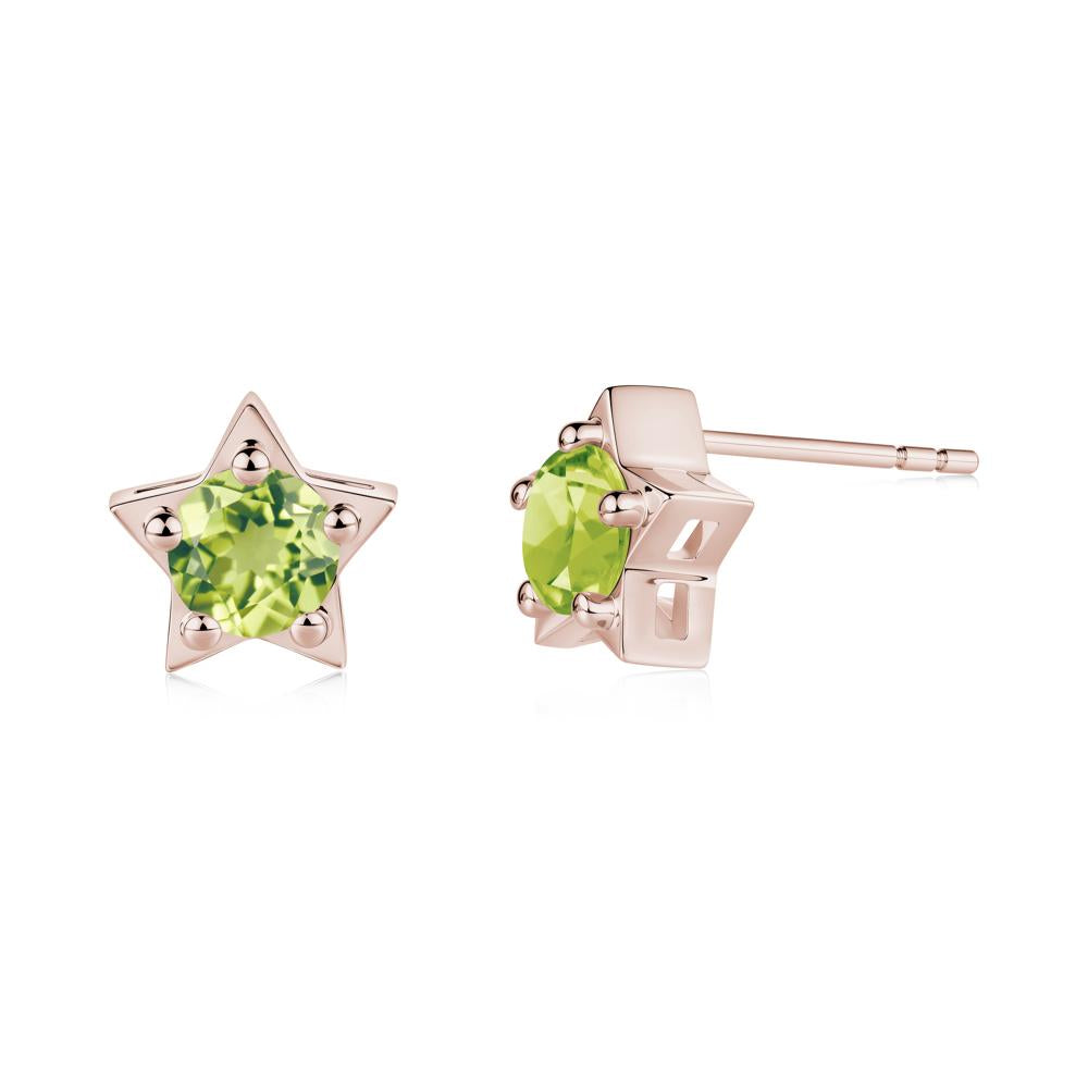 Star Round Peridot Stud Earrings - LUO Jewelry #metal_14k rose gold