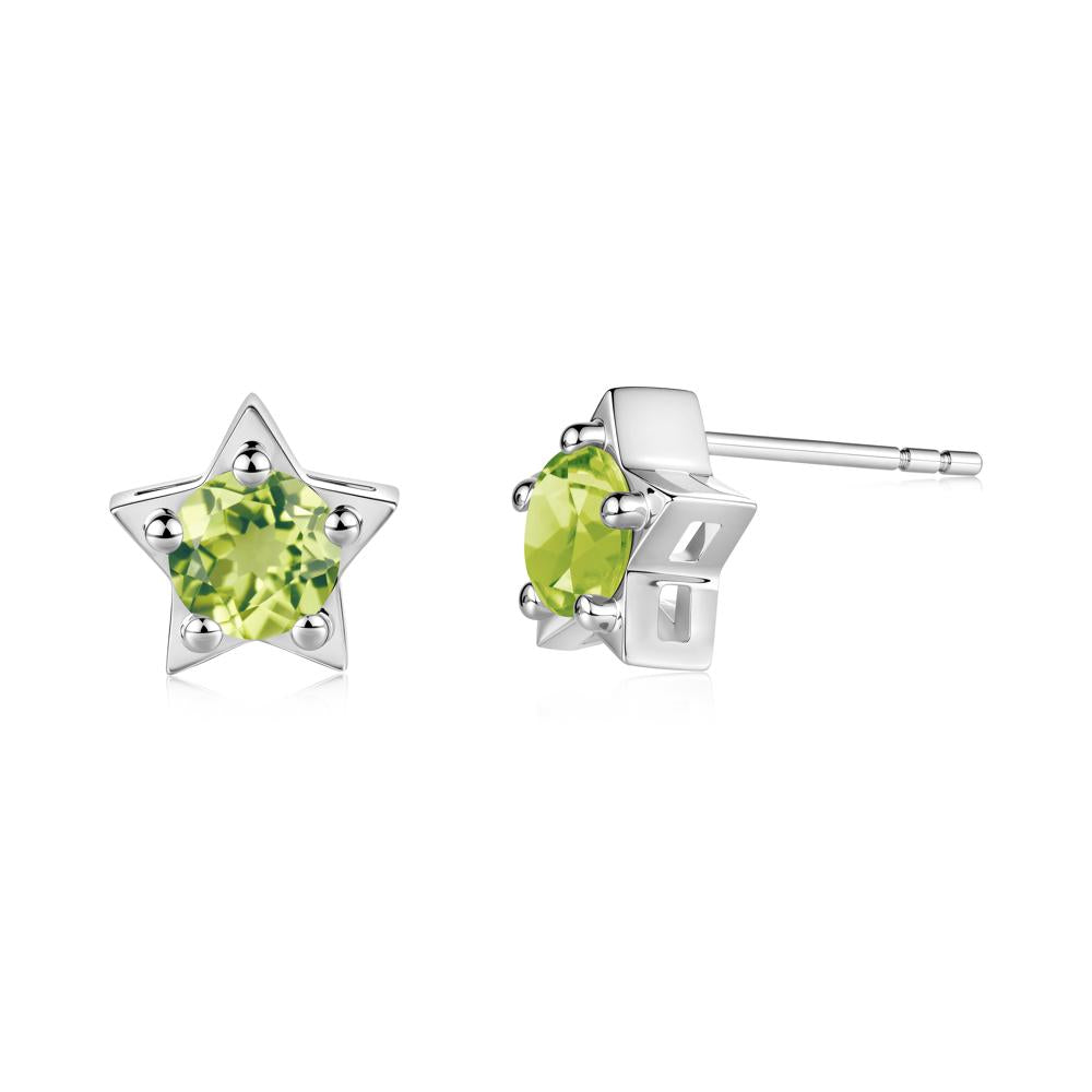 Star Round Peridot Stud Earrings - LUO Jewelry #metal_14k white gold