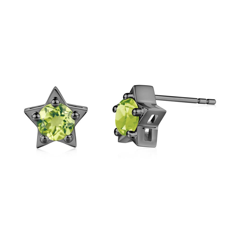 Star Round Peridot Stud Earrings - LUO Jewelry #metal_black finish sterling silver