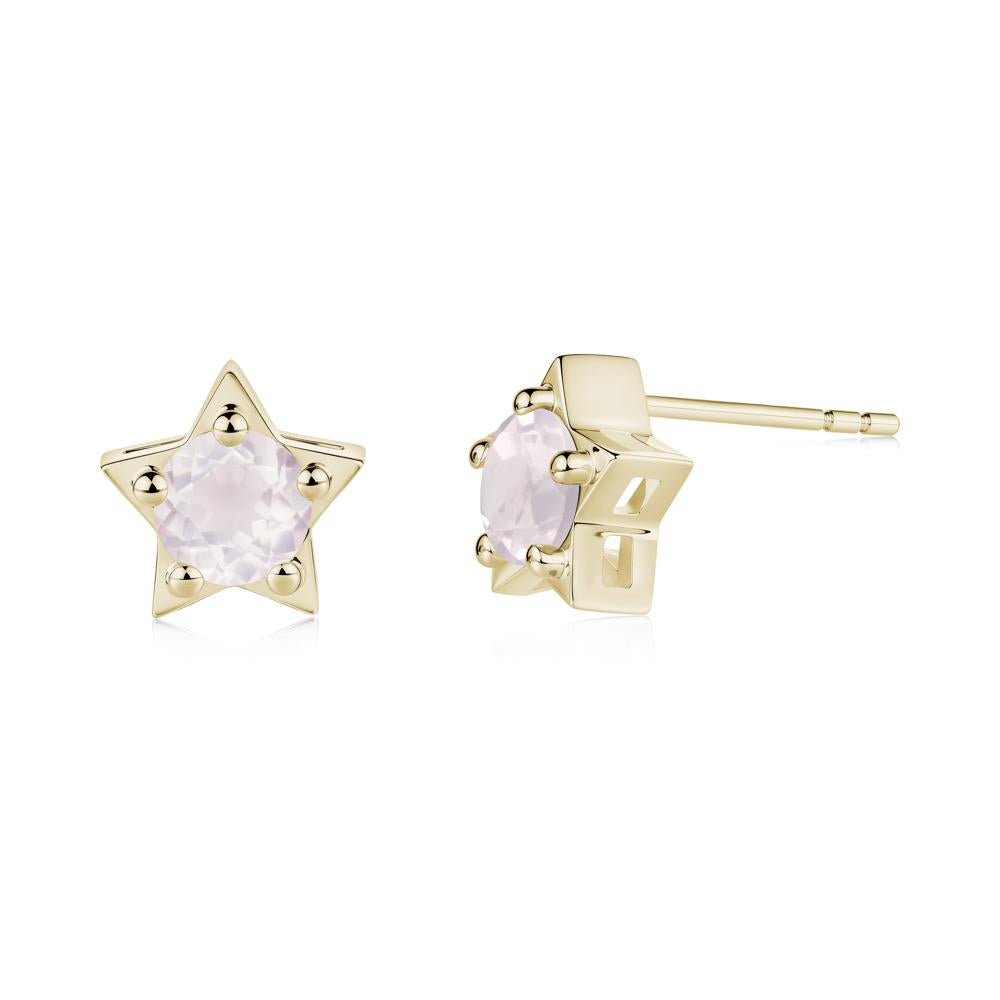 Star Round Rose Quartz Stud Earrings - LUO Jewelry #metal_14k yellow gold