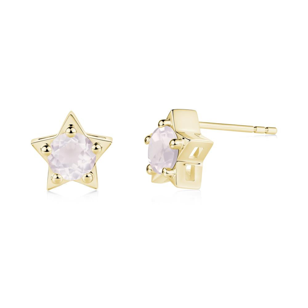 Star Round Rose Quartz Stud Earrings - LUO Jewelry #metal_18k yellow gold