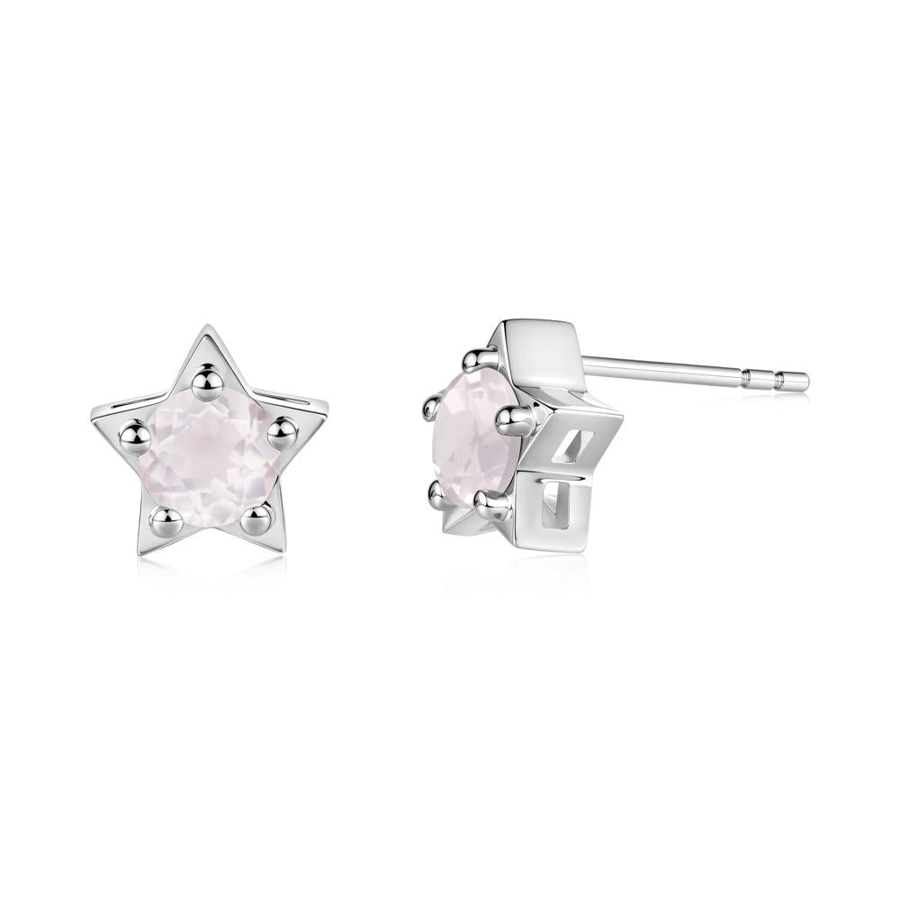 Star Round Rose Quartz Stud Earrings - LUO Jewelry #metal_sterling silver